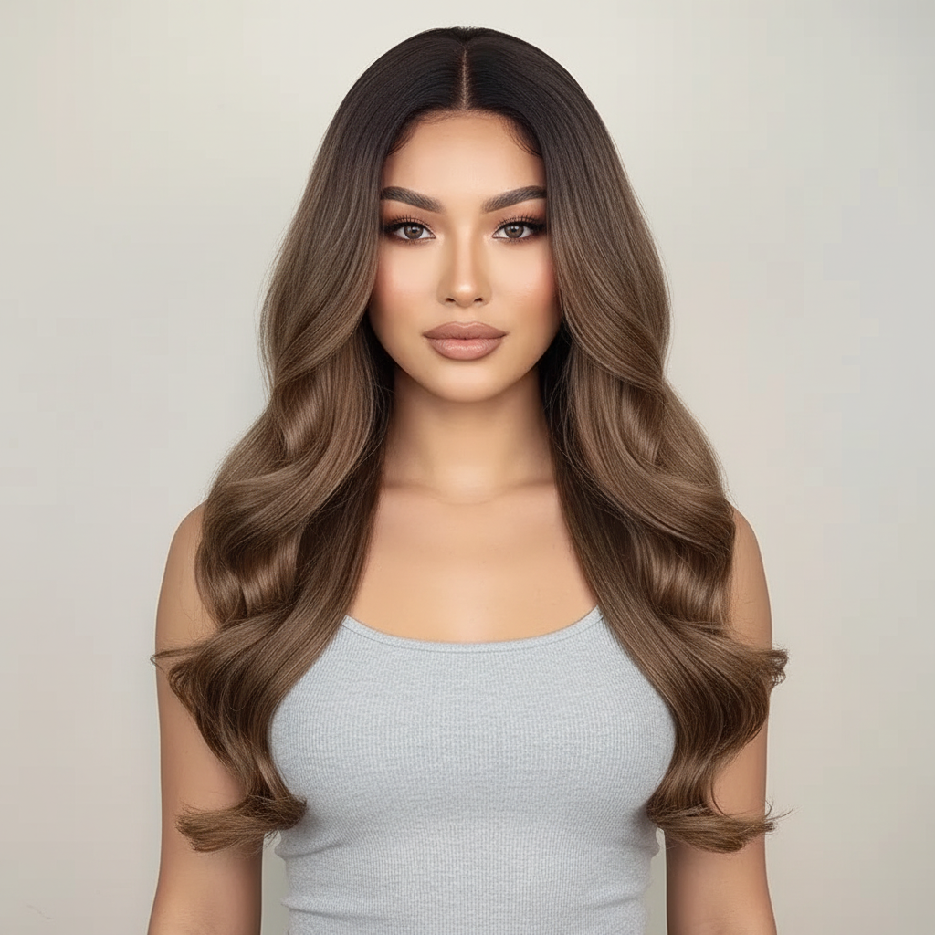 Elegant Waves|Ombre Brown Long Loose Wave Lace Wig Natural Middle Part Heat-Resistant Synthetic Hair