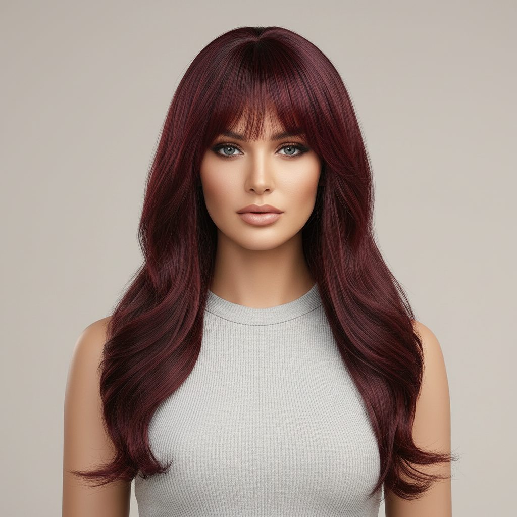 Wine Luxe | Side Bang Burgundy Layered Long Straight Wig