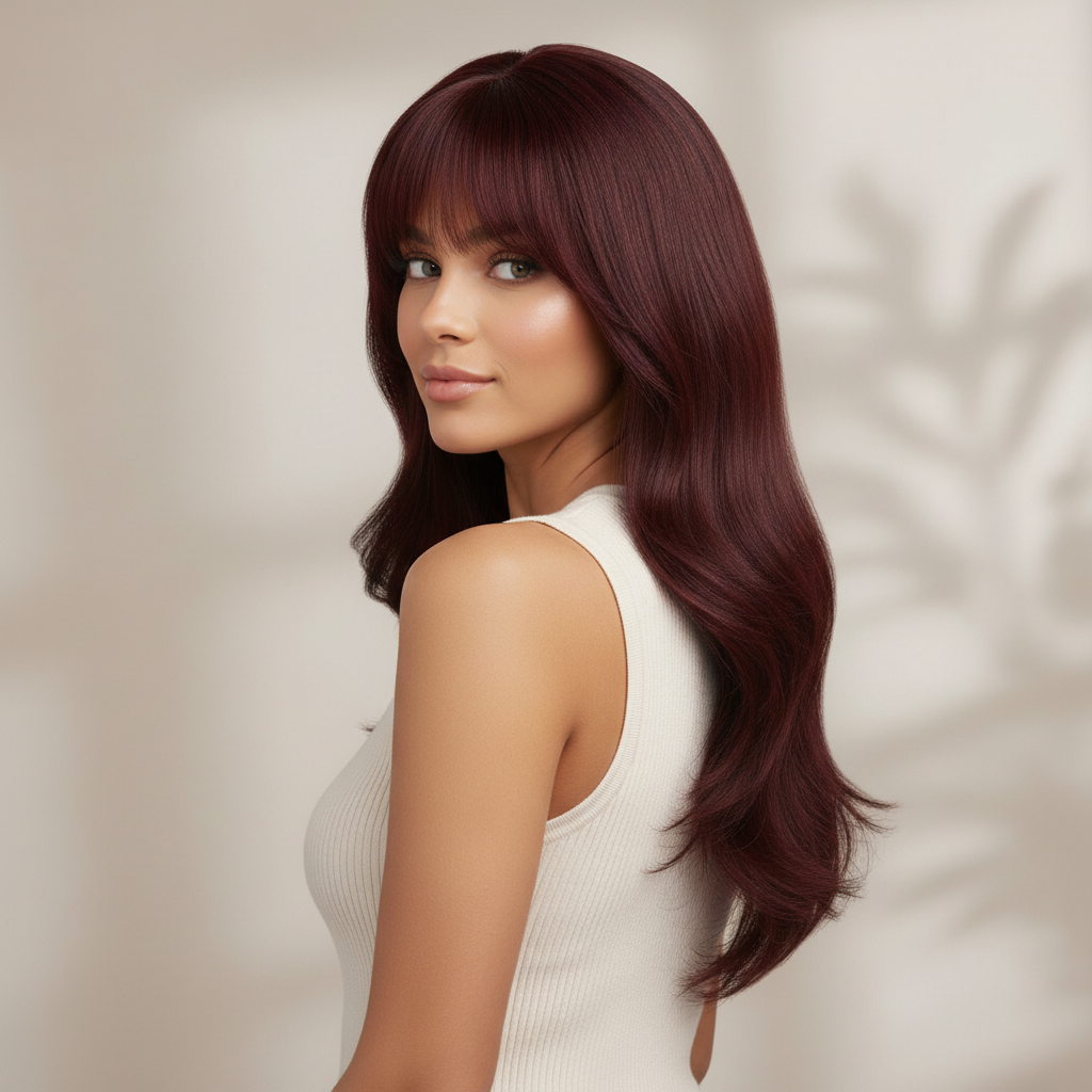 Wine Luxe | Side Bang Burgundy Layered Long Straight Wig