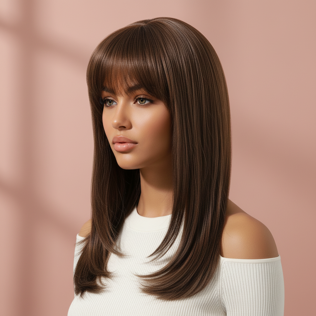 Cocoa Chic | Full Bang Solid Cocoa Brown Long Straight Wig