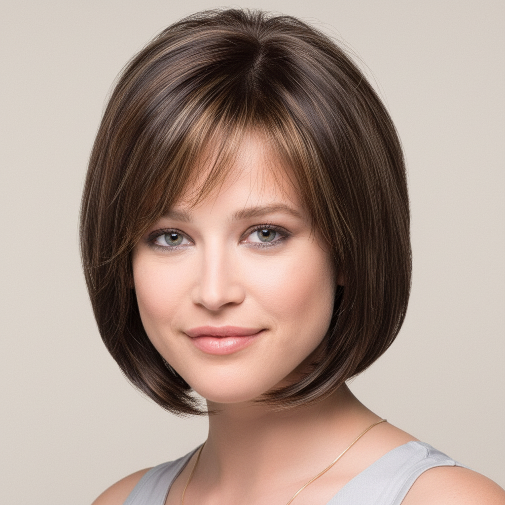 Mocha Chic | Side Bang Mocha Highlight Short Bob Wig