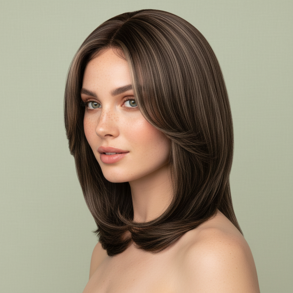 Ash Mocha Chic | Middle Part Ash Highlight Layered Lob Wig