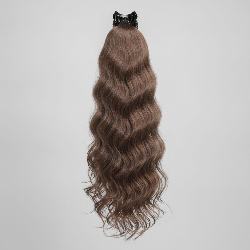 Caramel Wave Luxe | Claw Clip Caramel Brown Long Wavy Ponytail