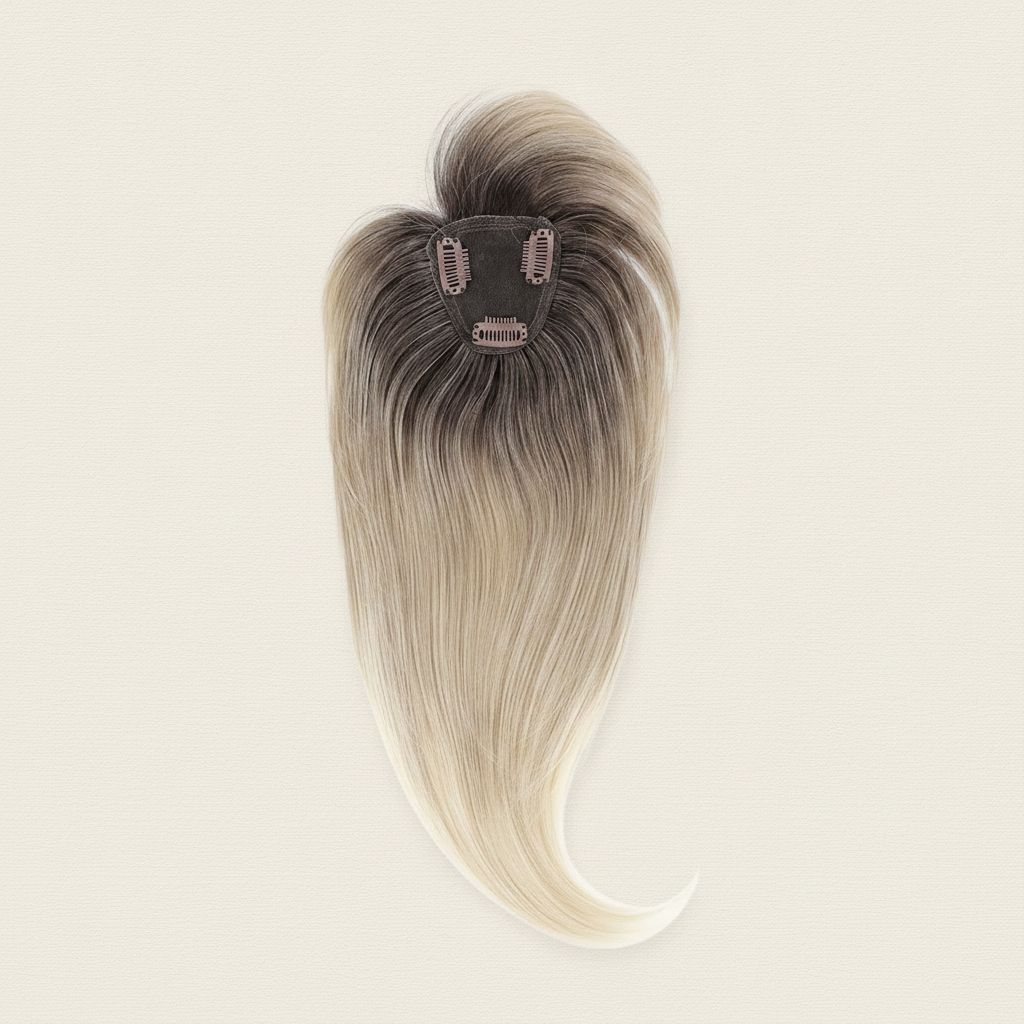 Ash Blonde Luxe | Clip-In Dark Root Ash Blonde Ombre Hair Topper