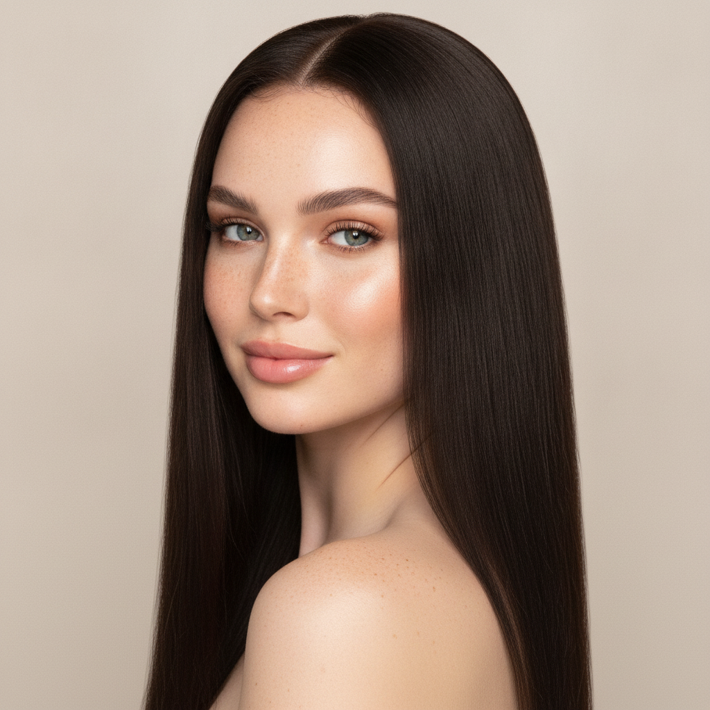 Ebony Sleek Luxe | Middle Part Jet Black Straight Long Human Hair Wig