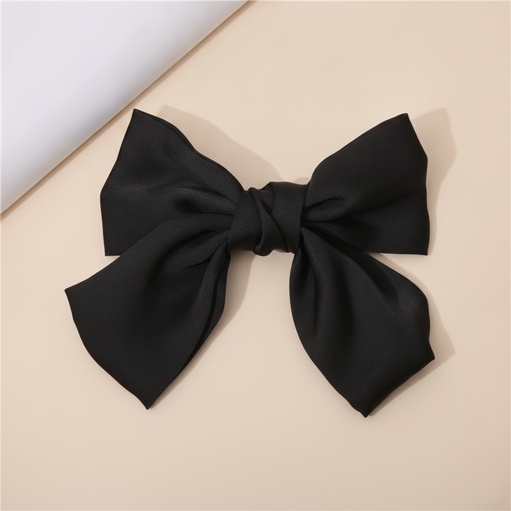 Noir Satin｜Classic Black Satin Bow Hair Clip