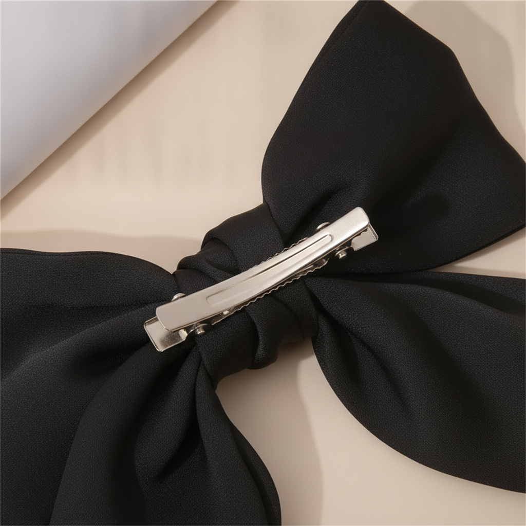 Noir Satin｜Classic Black Satin Bow Hair Clip